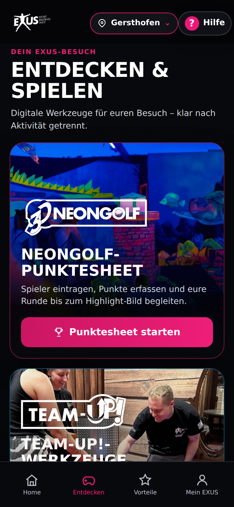 App-Bereich Entdecken mit Spieleangeboten